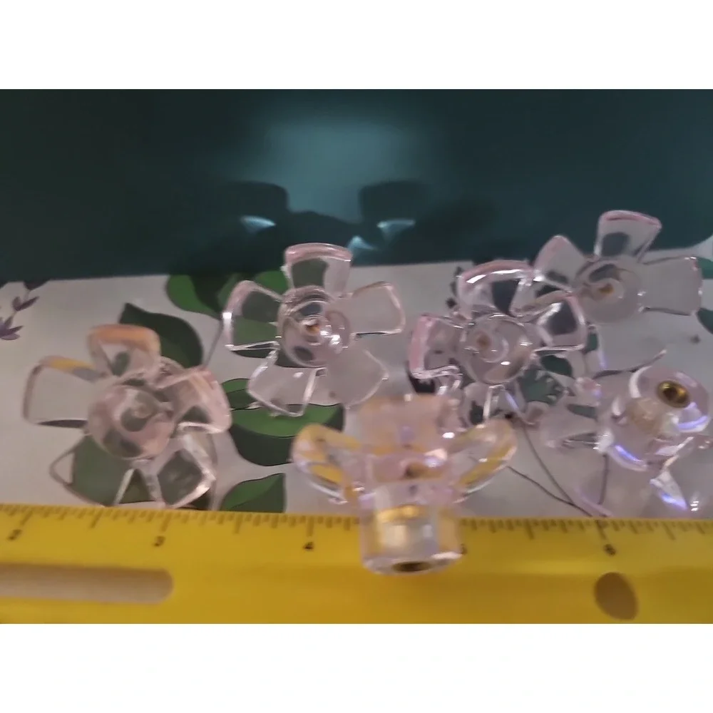 6  Pink Lucite 5 leaf Flower Draw Pulls 2 .5